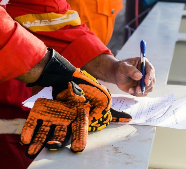 Worker signing safety document